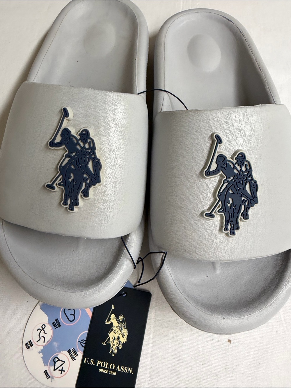 U.S. Polo Assn. Men’s Light Gray Logo Slide Sandals